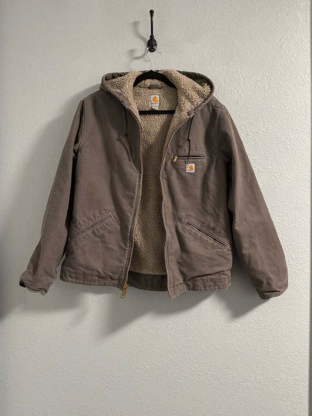 Carhartt WJ141 Sierra Jacket Size M (8/10) Brown Sherpa Lined Hooded